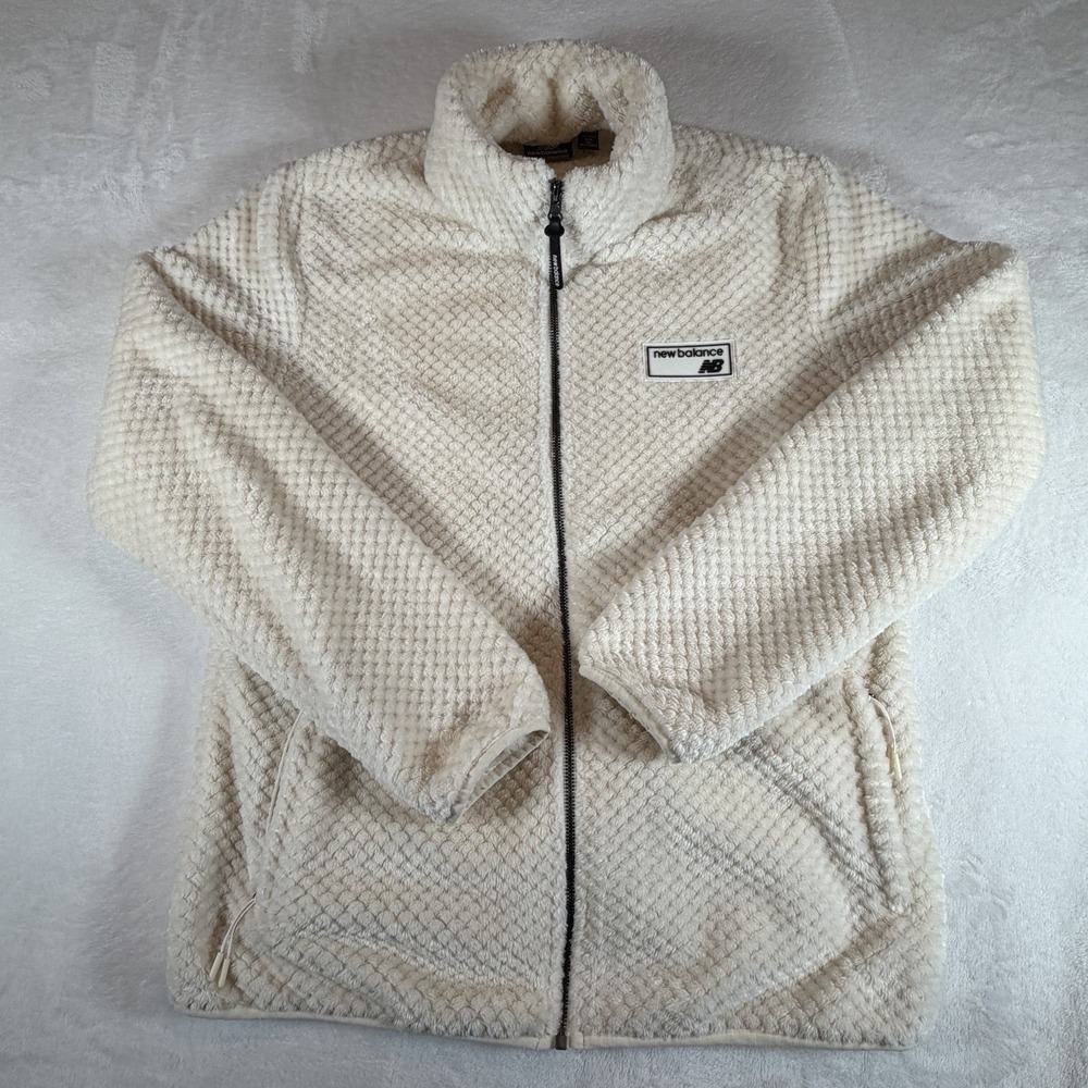 New Balance Jacket Women's Sz XL Cream Fleece Comfort Classic Full Zip Fuzzy
